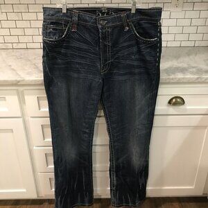 575 Denim Jeans Mens Size 40 Dark Wash Made in USA Contrast Stitch Buttonfly